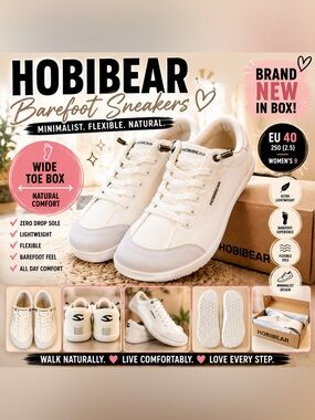 HOBIBEAR Barefoot Sneakers White Minimalist Zero Drop Shoes EU 40 NIB